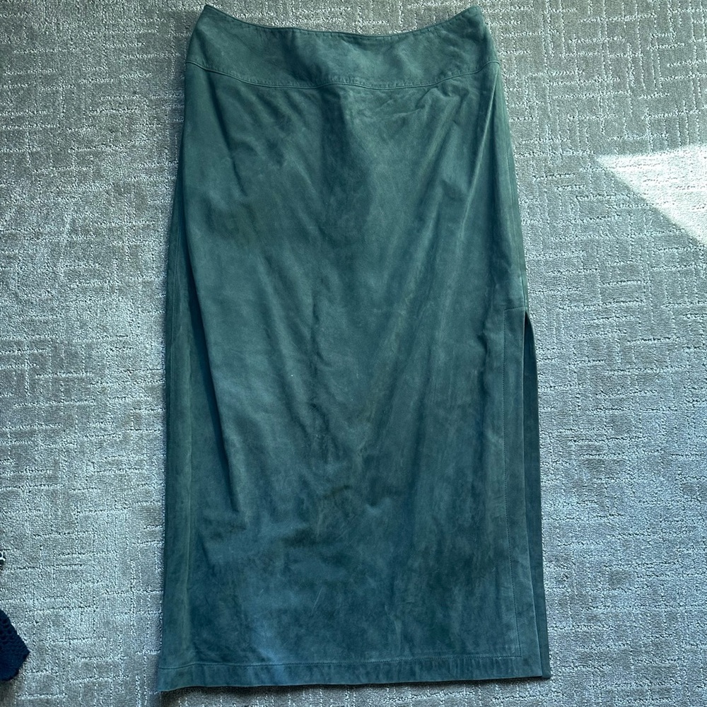NWT Linda Allard Ellen Tracy Suede Green Maxi Skirt